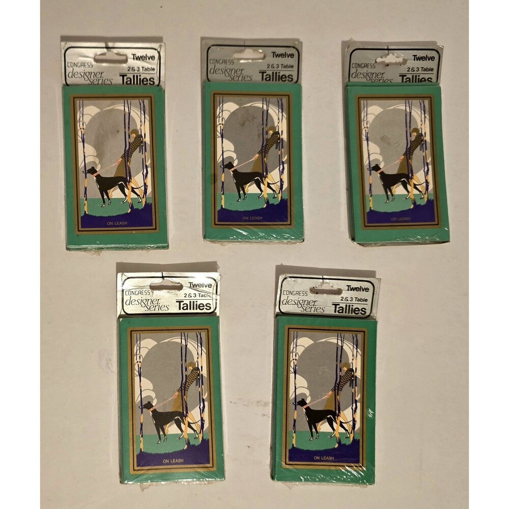 5 VINTAGE Tallies Lady with Dog Title "On Leash" Art Deco Congress Playing Cards
